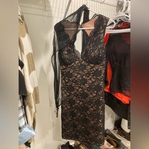 Black lace dress with beautiful back, sheer shawl included